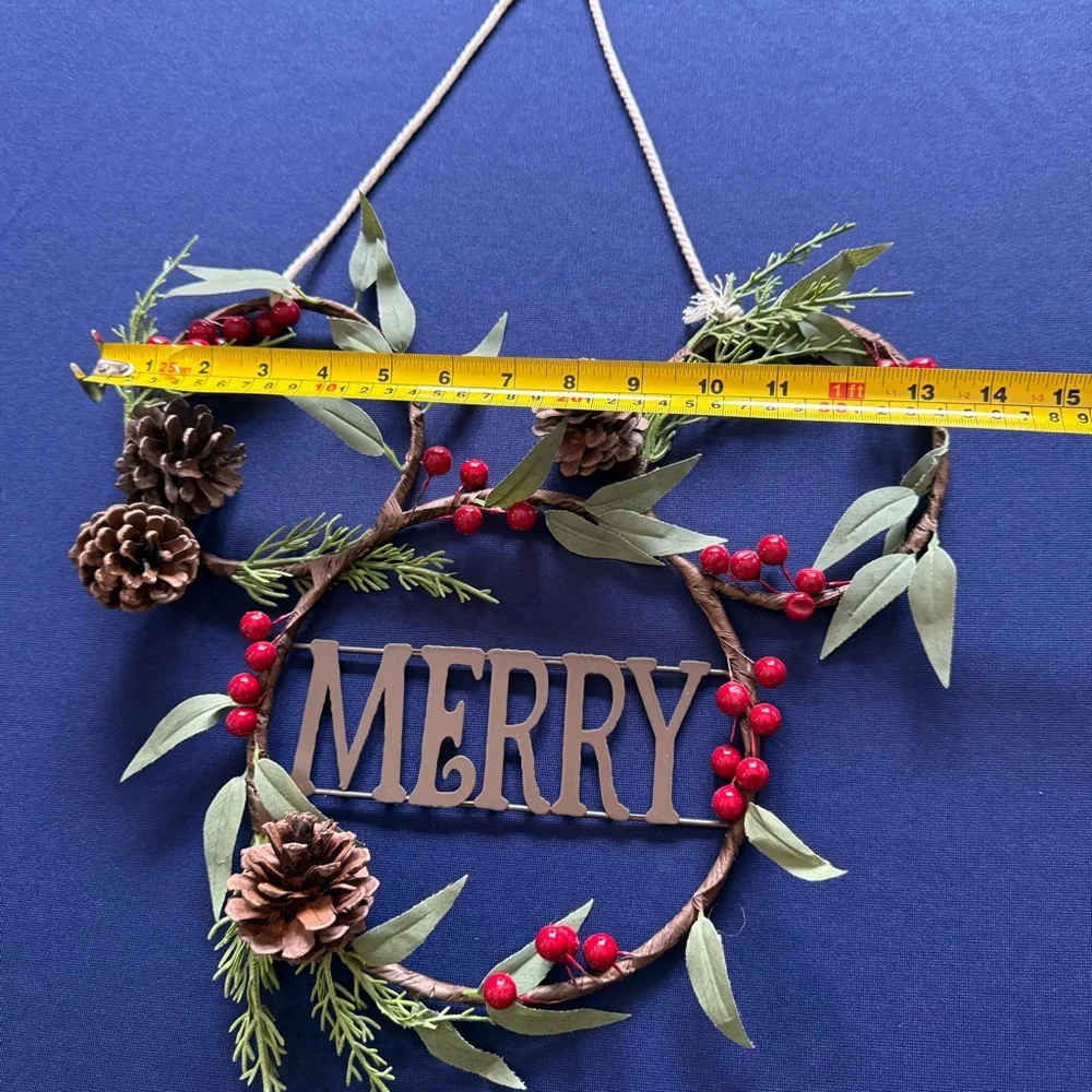 Disney Mickey Mouse “Merry” Holiday Wreath Rustic Pinecones & Berries
